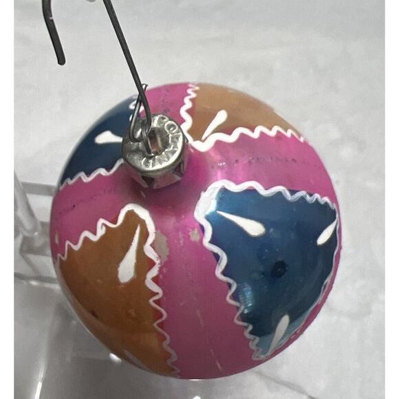 Vintage Hand Painted‎ Mercury Glass Poland Pink Blue Gold Christmas Ornament - Picture 3 of 7